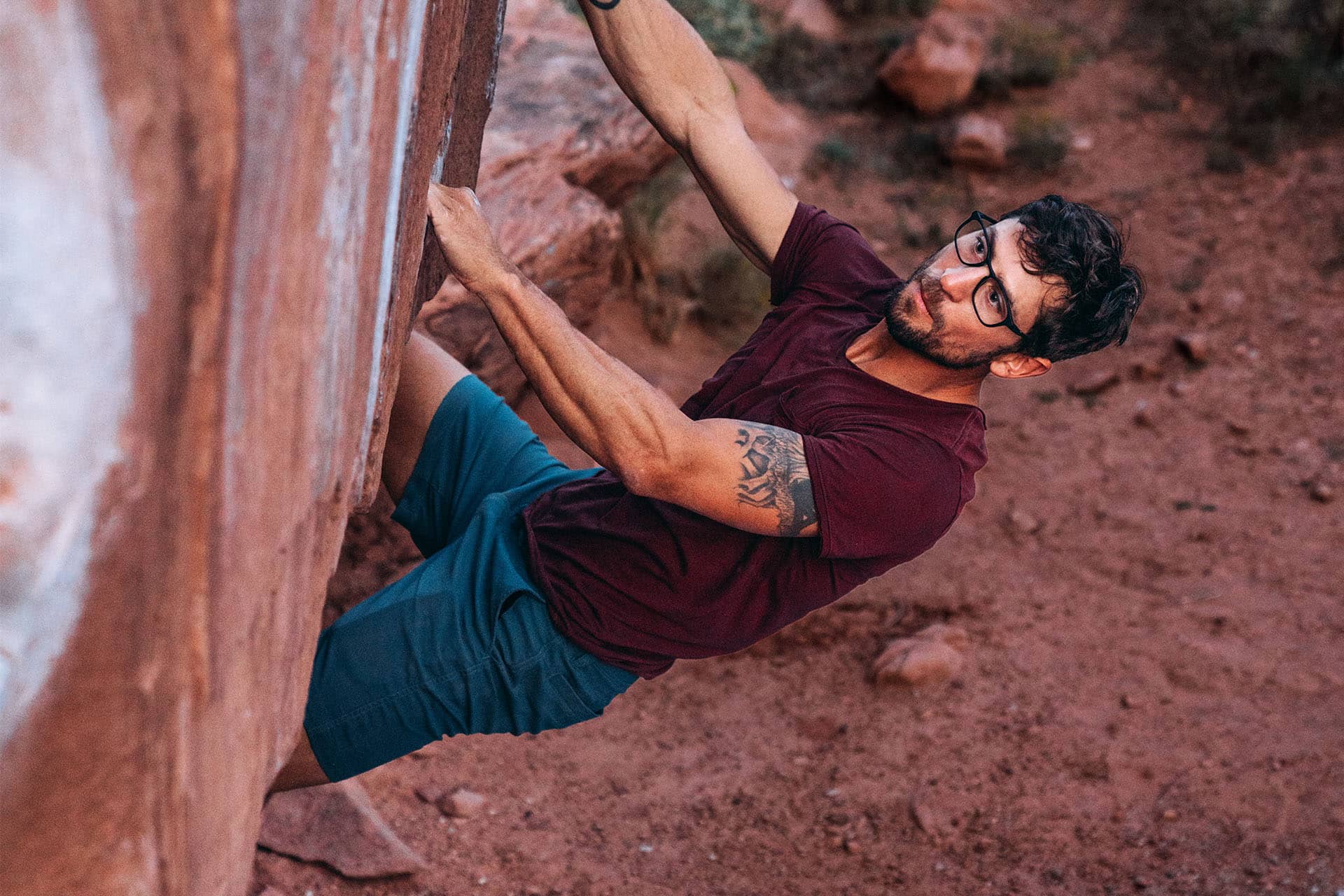 Climber wearing Cade prescription eyeglasses