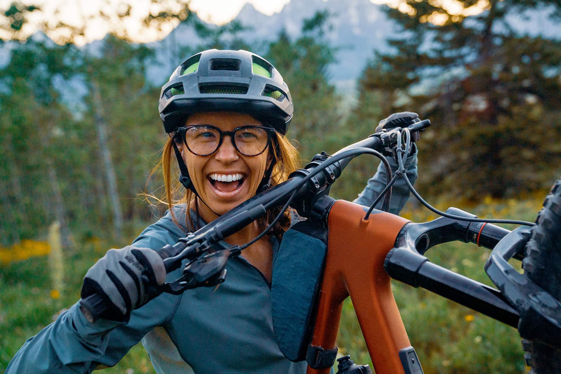 Biker wearing Lola prescription eyeglasses