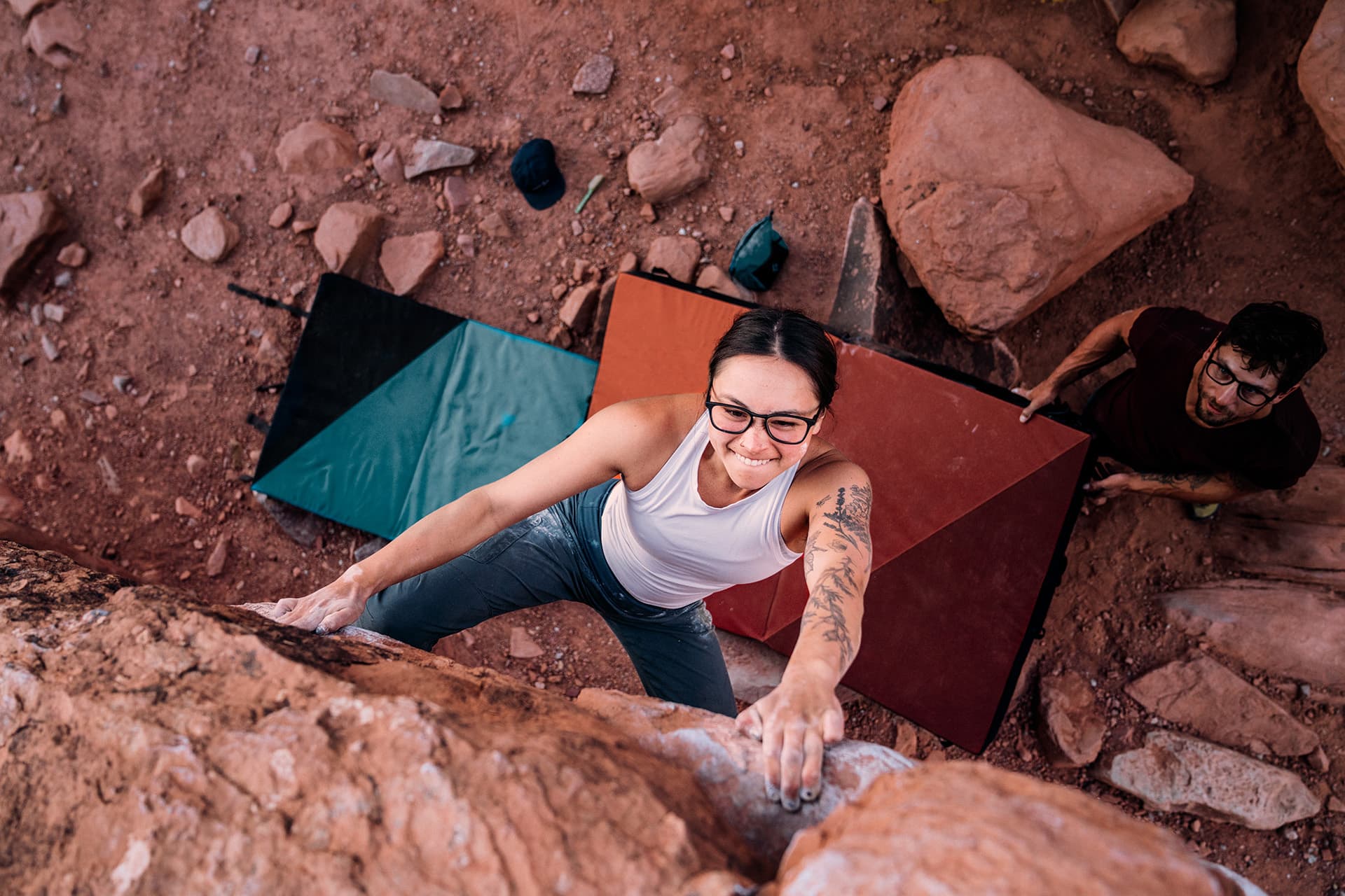 Climber wearing Rory prescription eyeglasses