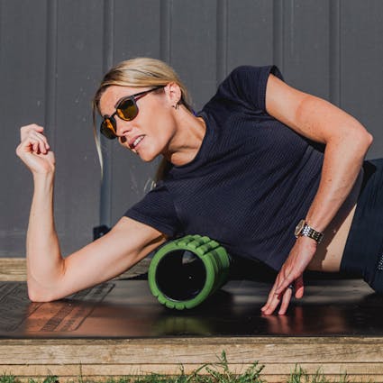 Lucy using a foam roller