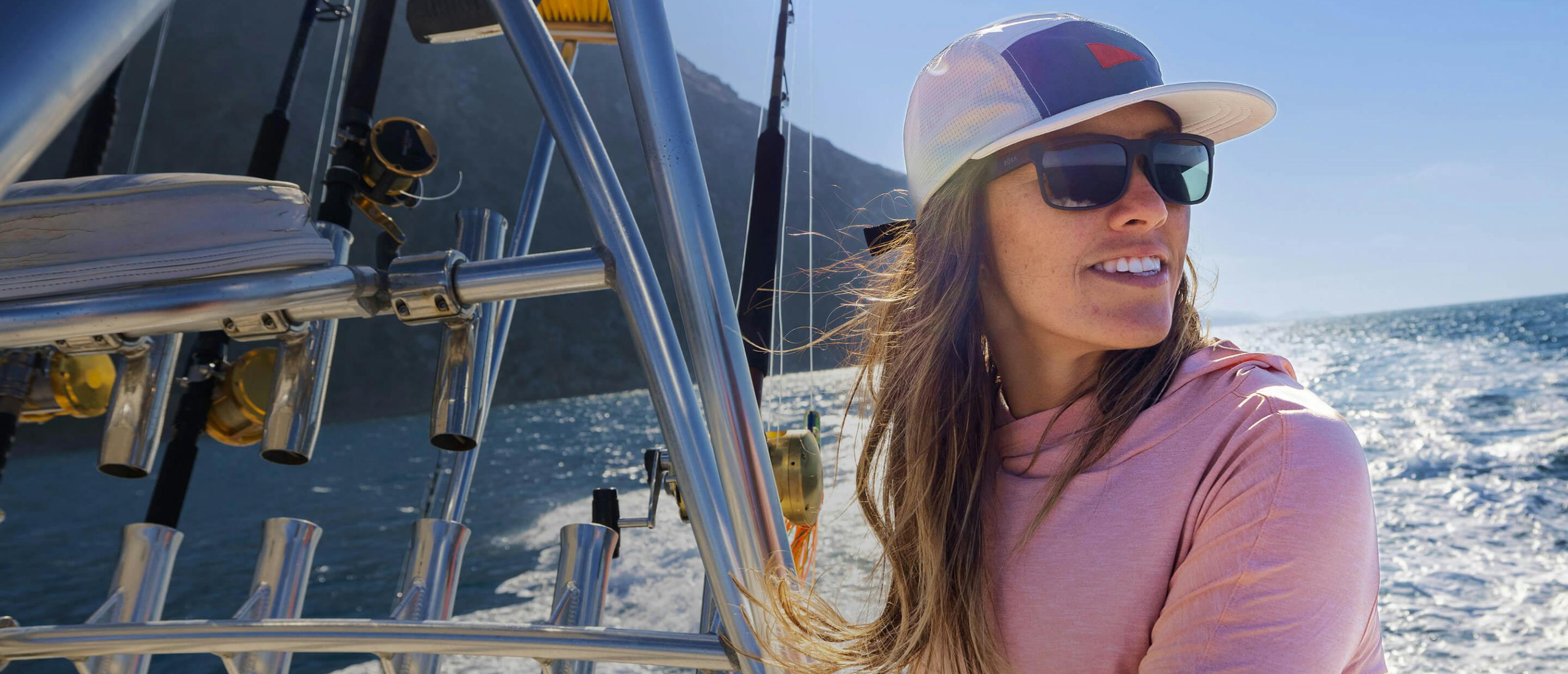 Woman on boat in Braker Sunglasses