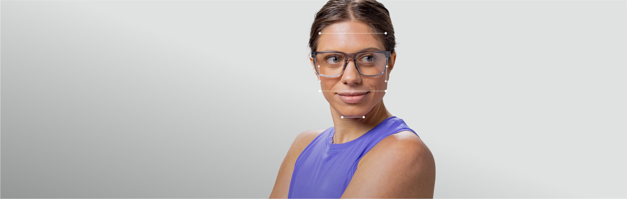 Woman in purple shirt in Barton eyeglasses