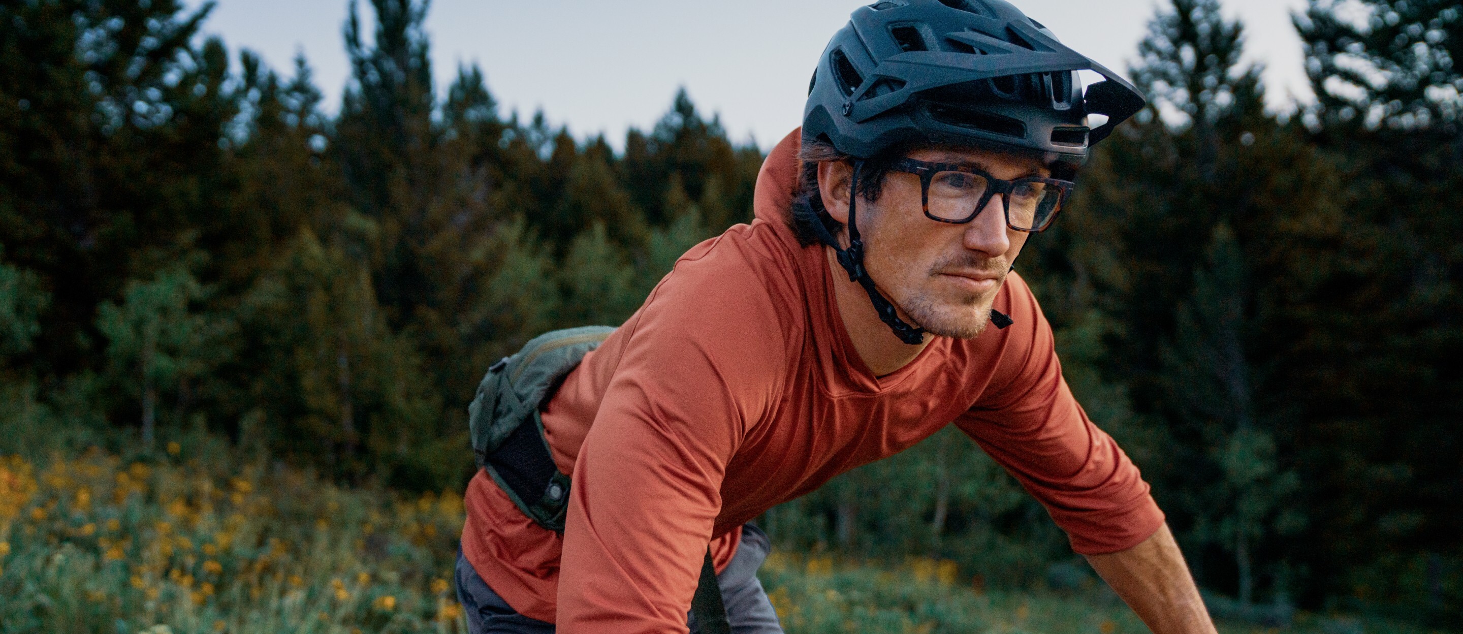 Man on bike wearing Lockhart eyeglasses