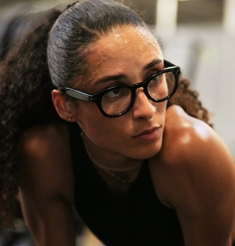 Woman wearing Hamilton eyeglasses