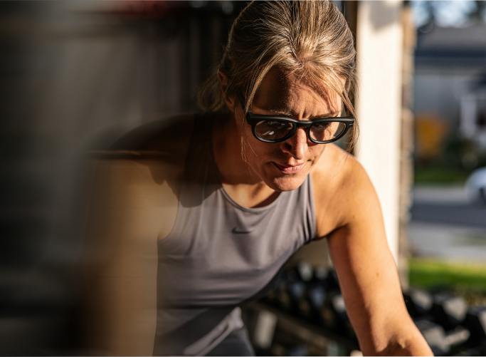 Woman on stationary bike