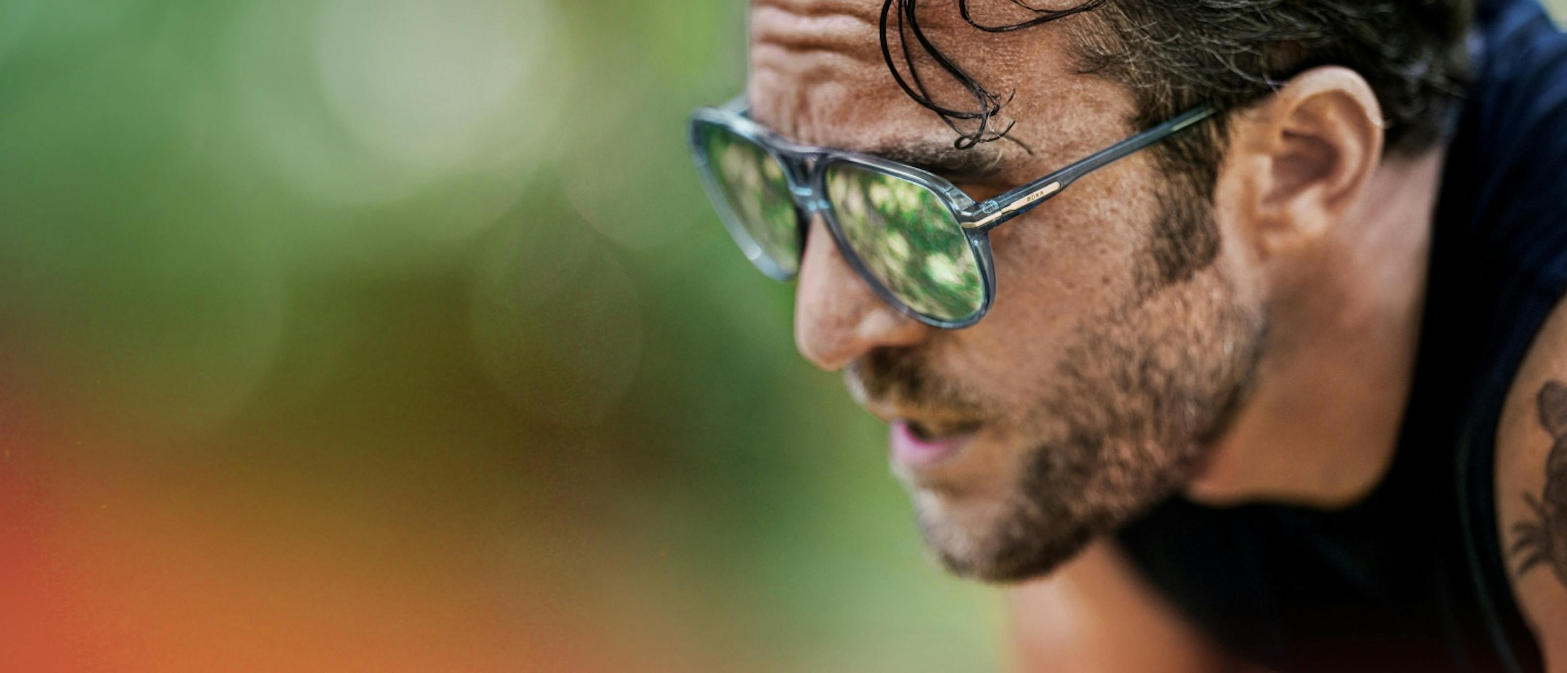 Man in blue Havana Sunglasses
