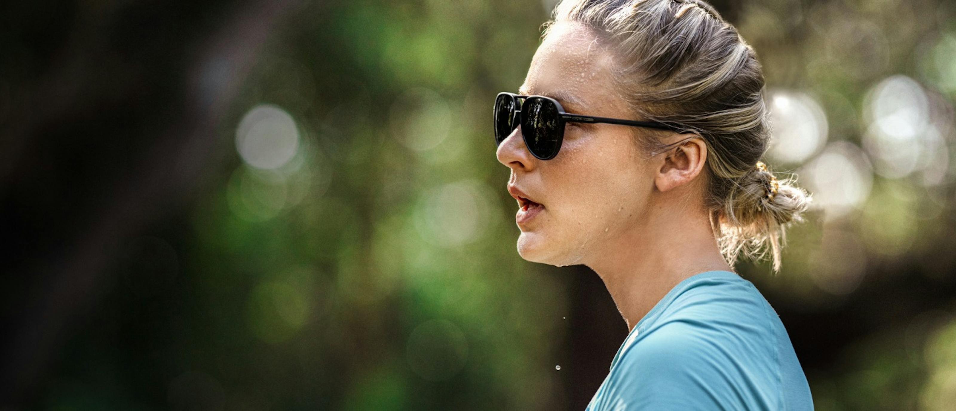 Woman sweating in Havana sunglasses