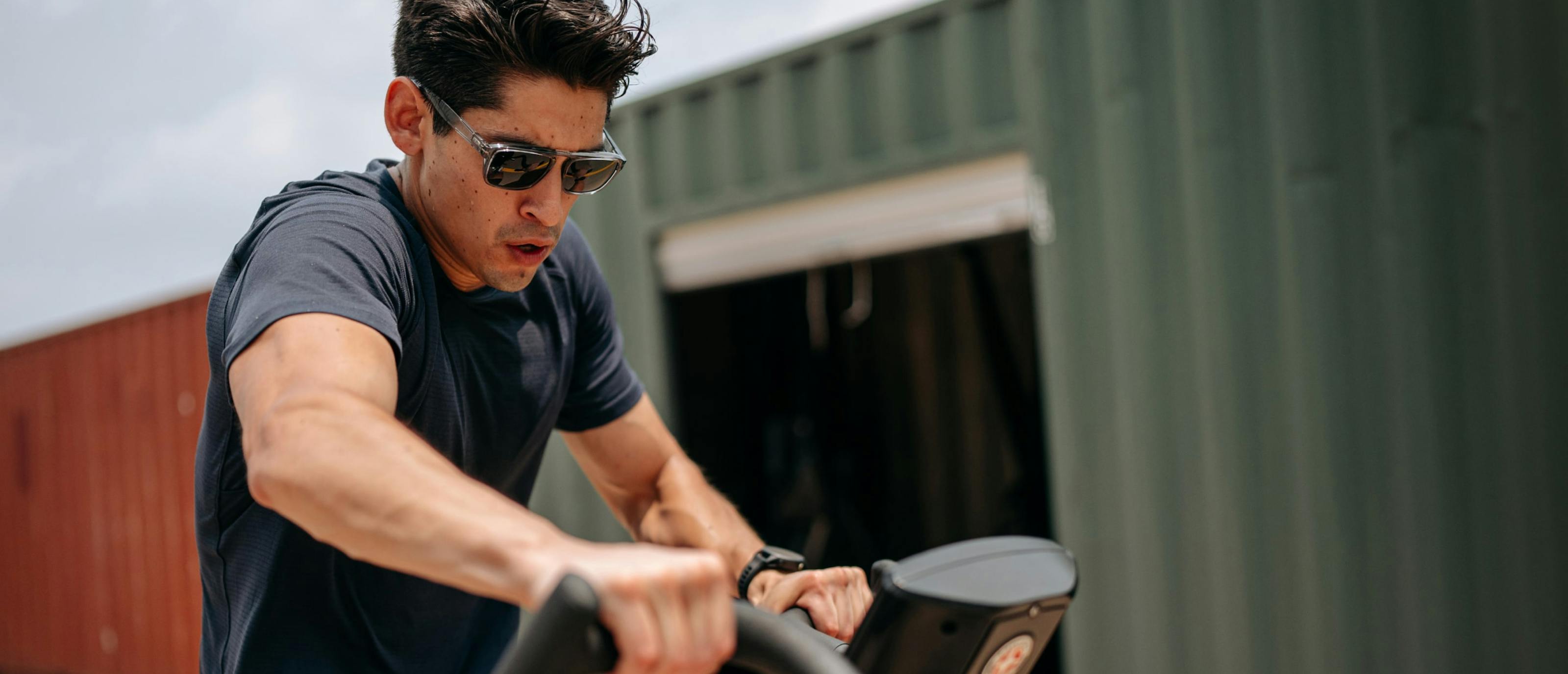Man working out wearing Estacado sunglasses