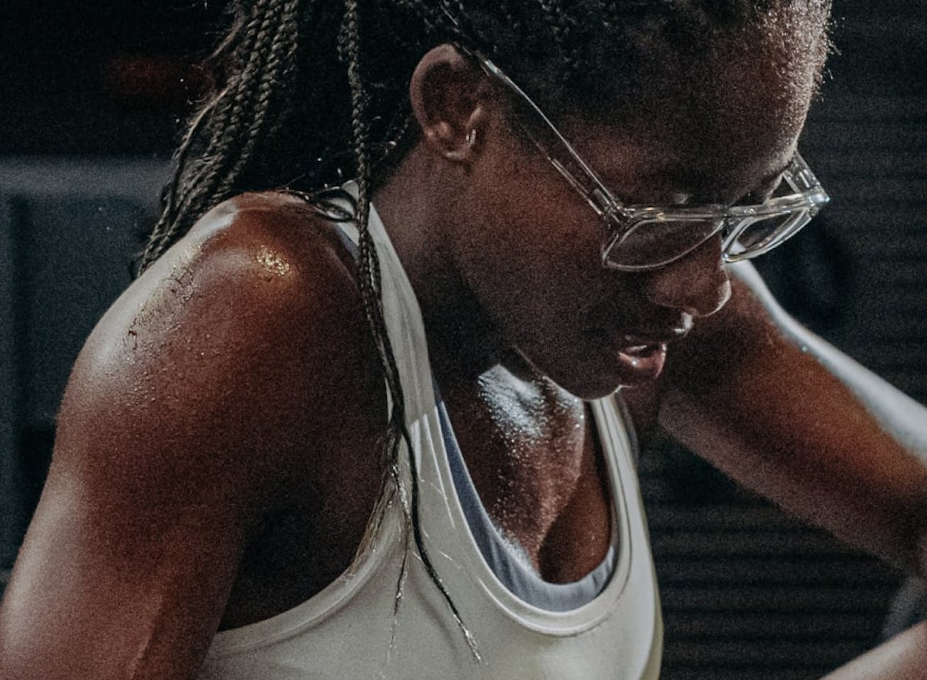 Woman looking down wearing Estacado sunglasses