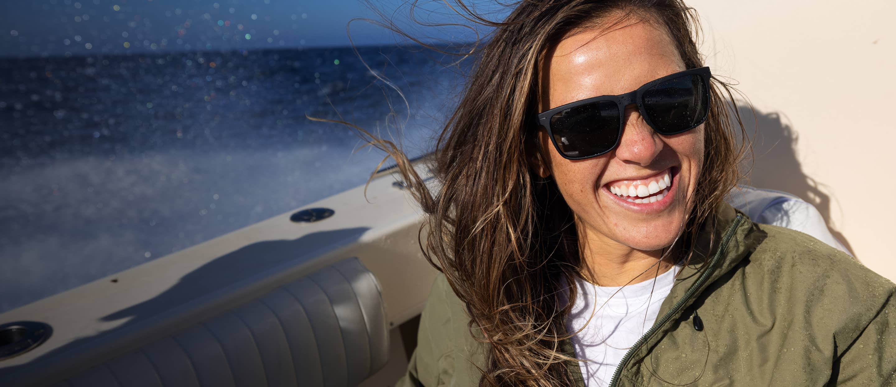 Woman smiling in Barton sunglasses
