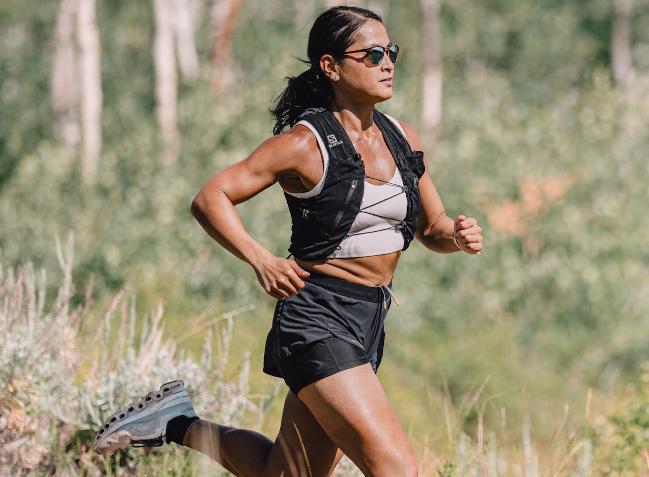 Woman running outside wearing Cambridge sunglasses
