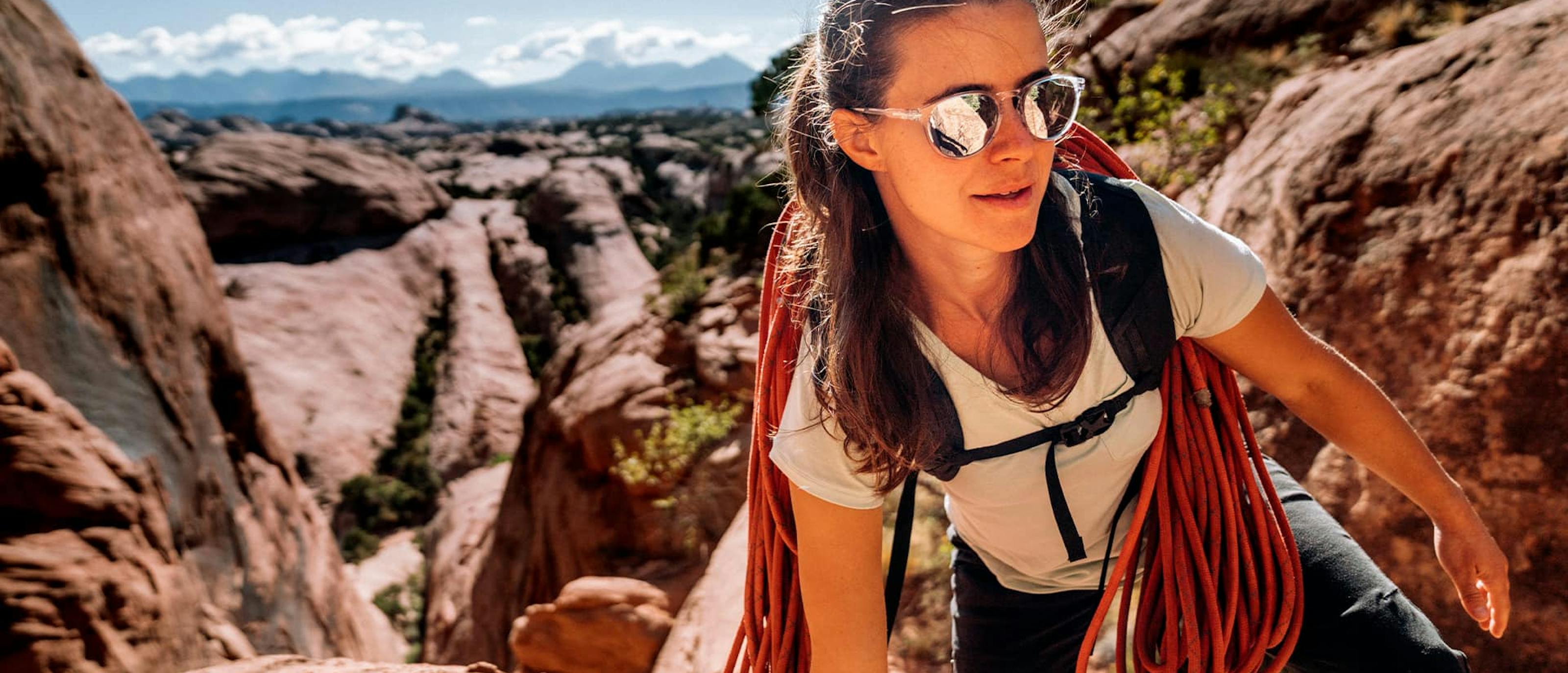 Woman hiking wearing Oslo sunglasses