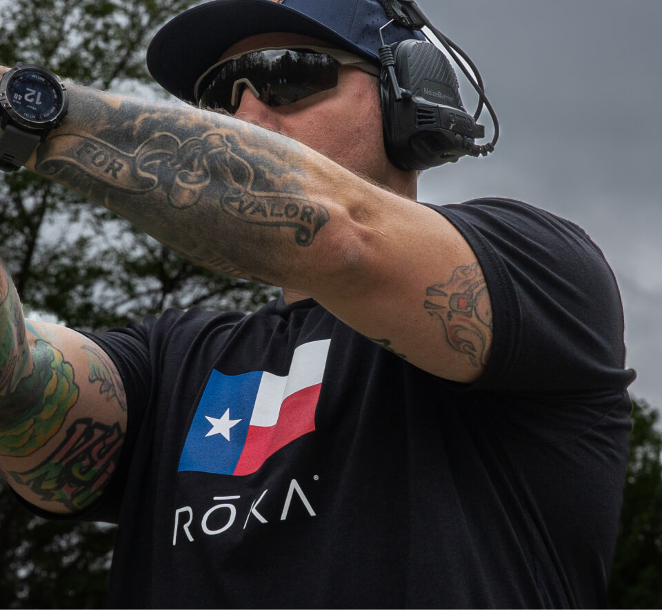 Man in Texas Flag ROKA Shirt