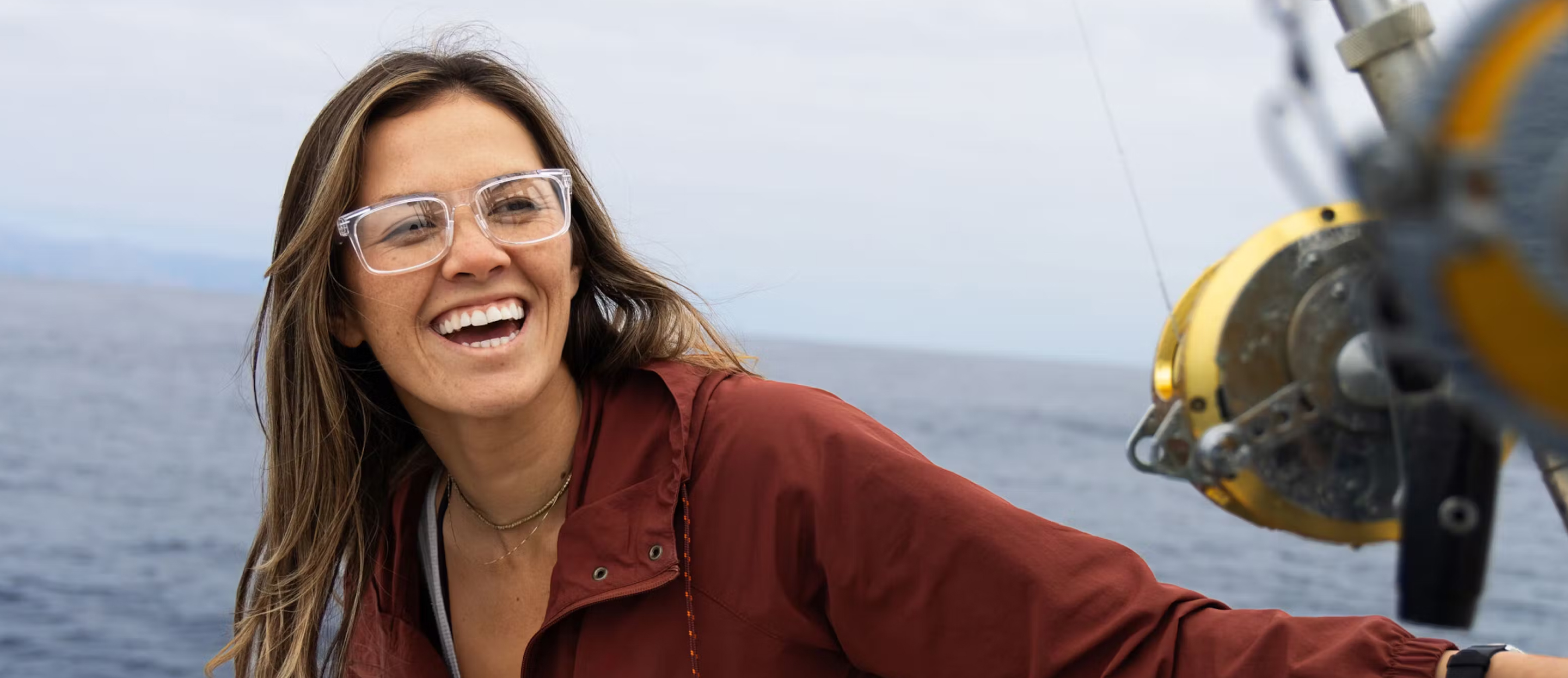 Woman smiling in Braker eyeglasses