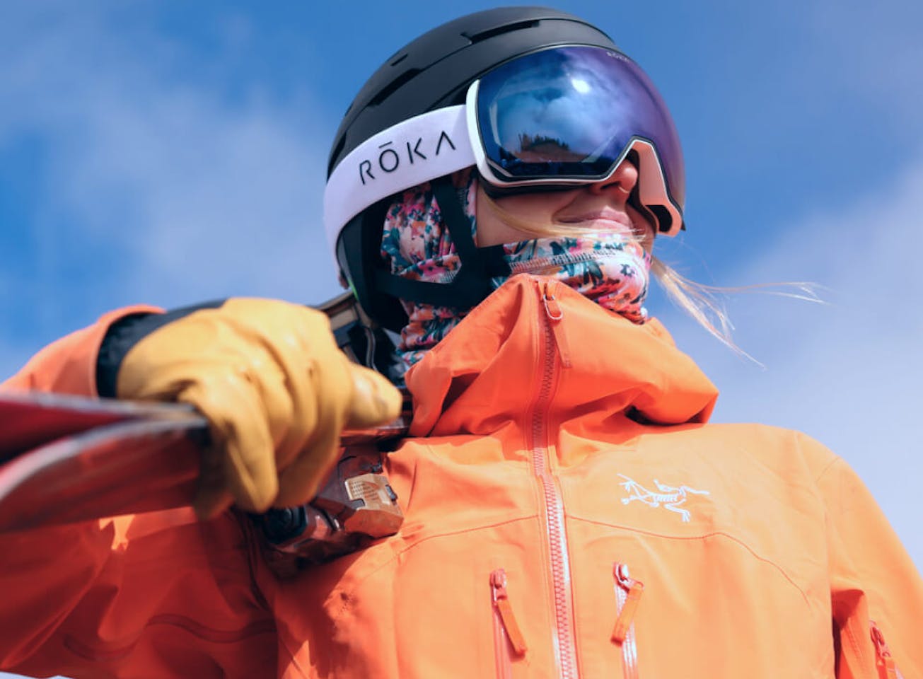 Woman wearing Bridger snow goggles