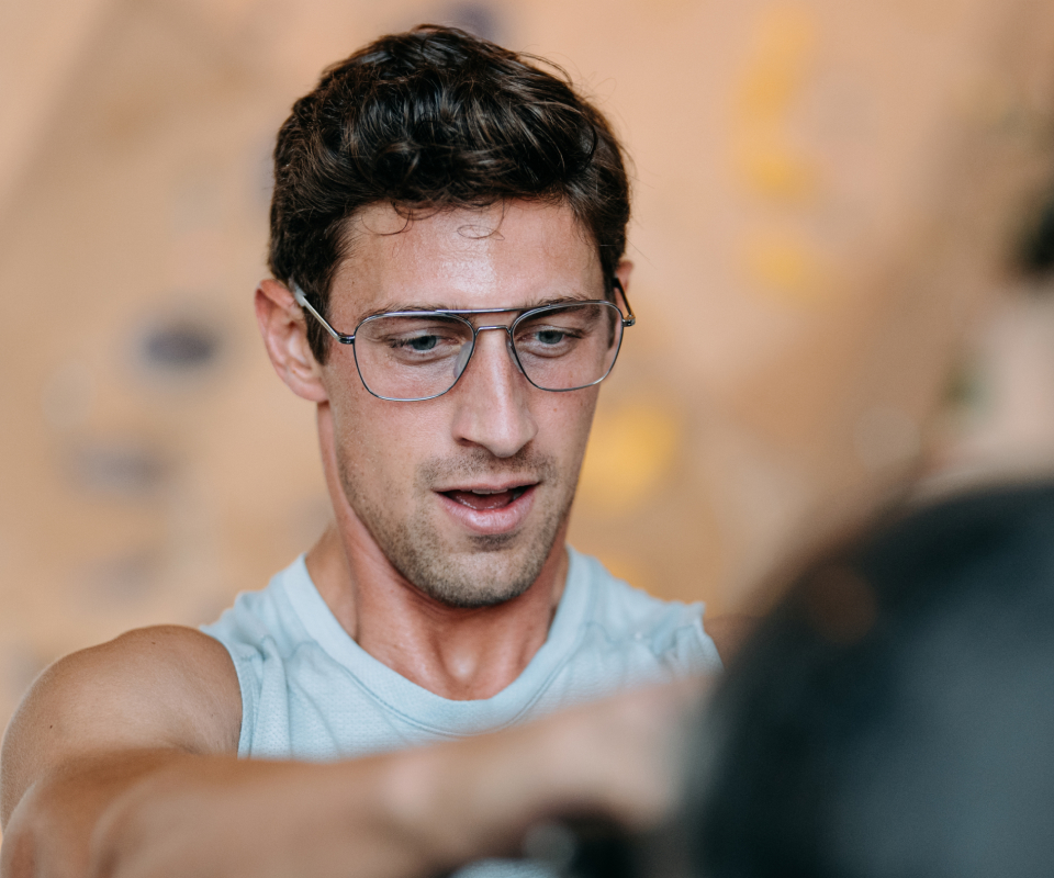Man wearing Falcon eyeglasses