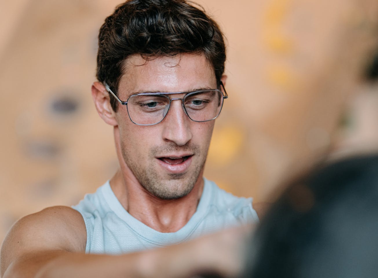 Man wearing Falcon eyeglasses