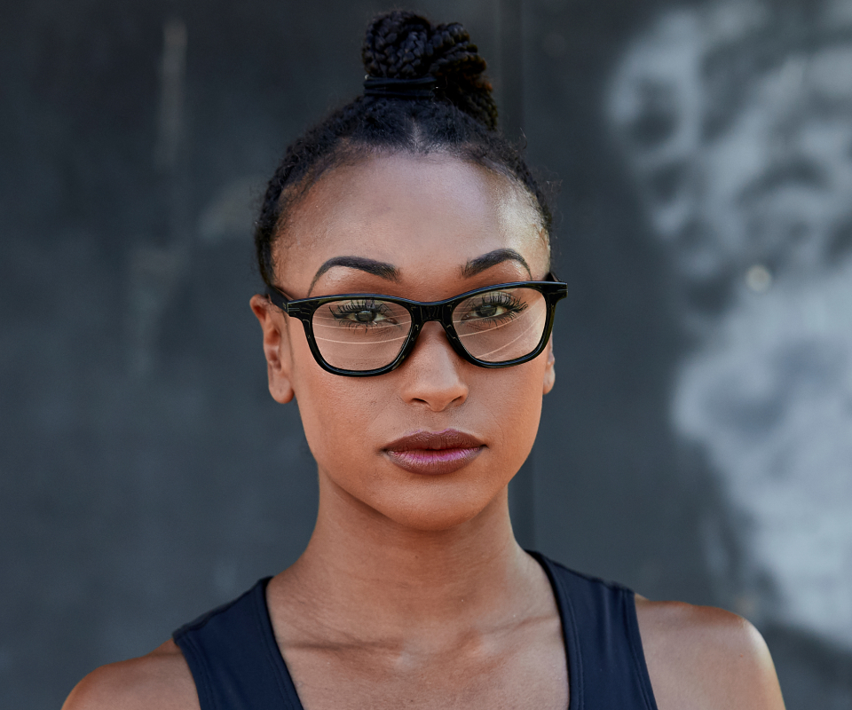 Woman wearing Zilker eyeglasses