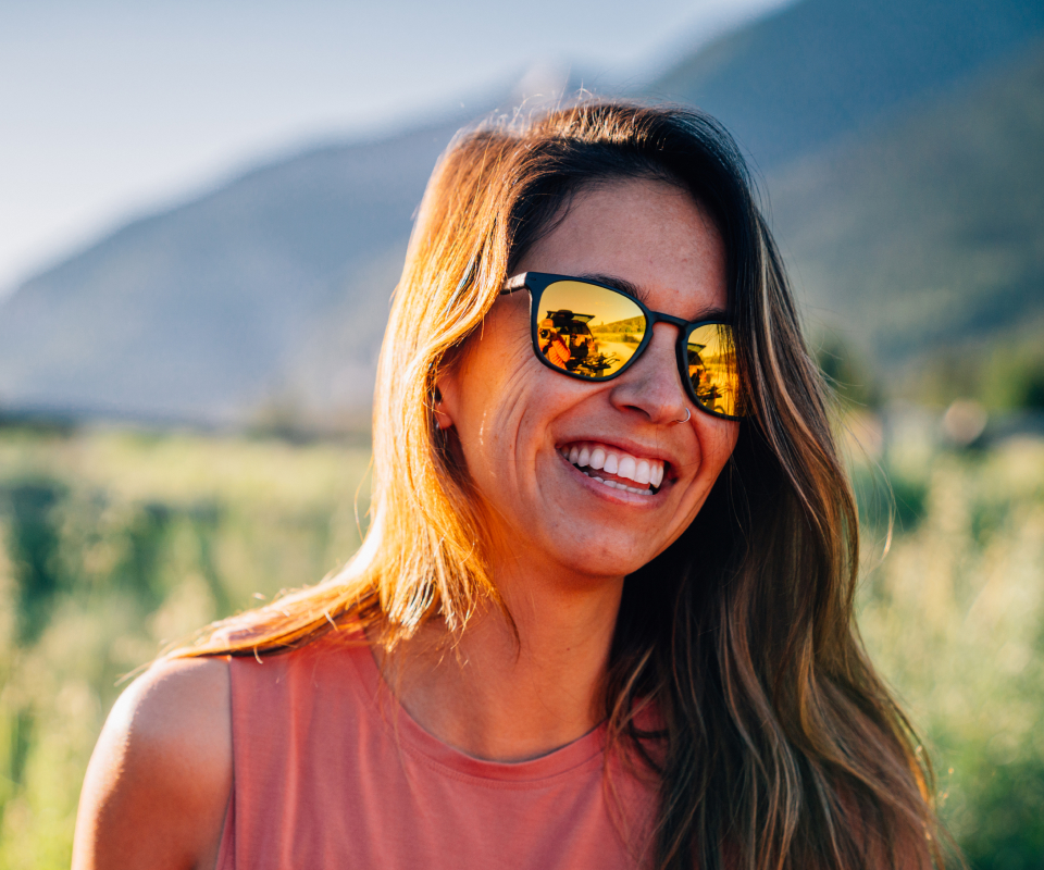 Woman smiling wearing Rory sunglasses