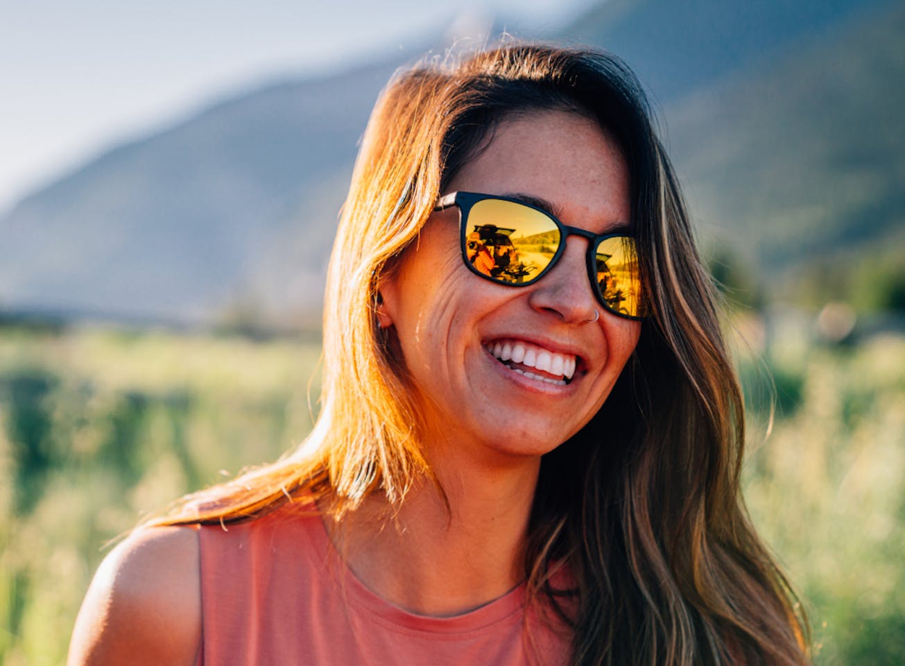 Woman smiling wearing Rory sunglasses
