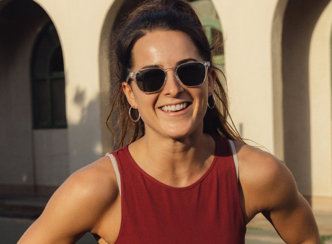 Woman smiling wearing Rory sunglasses