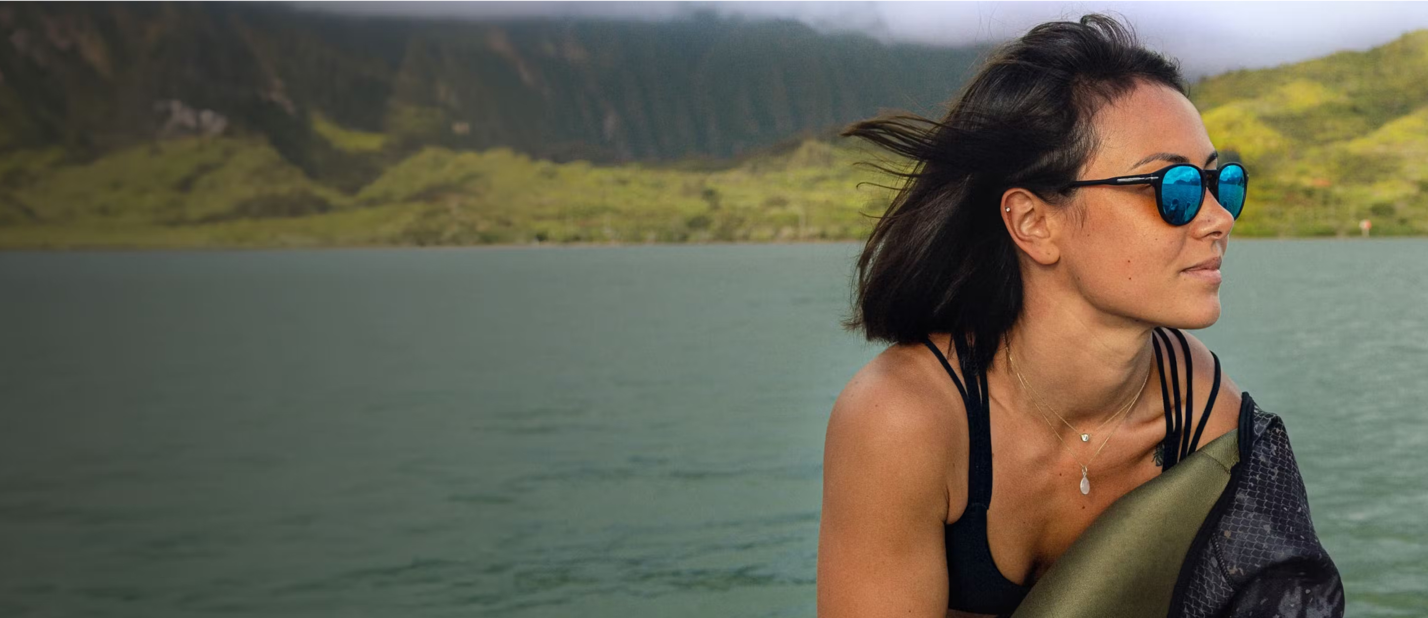 Woman on lake wearing Oslo sunglasses