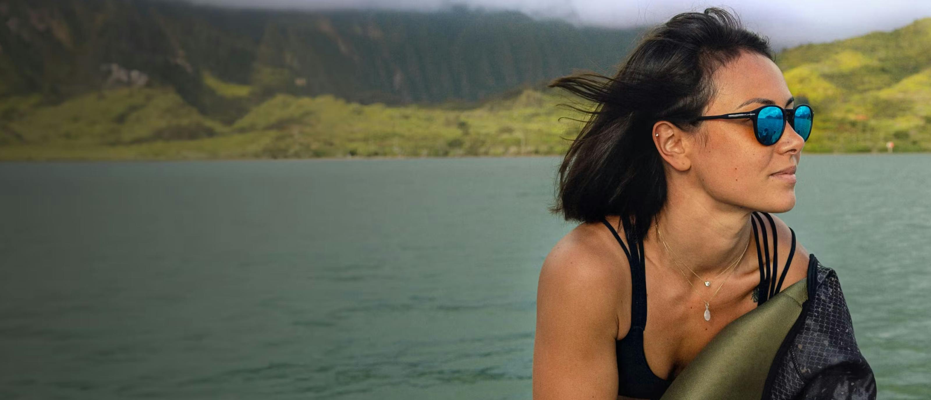 Woman on lake wearing Oslo sunglasses