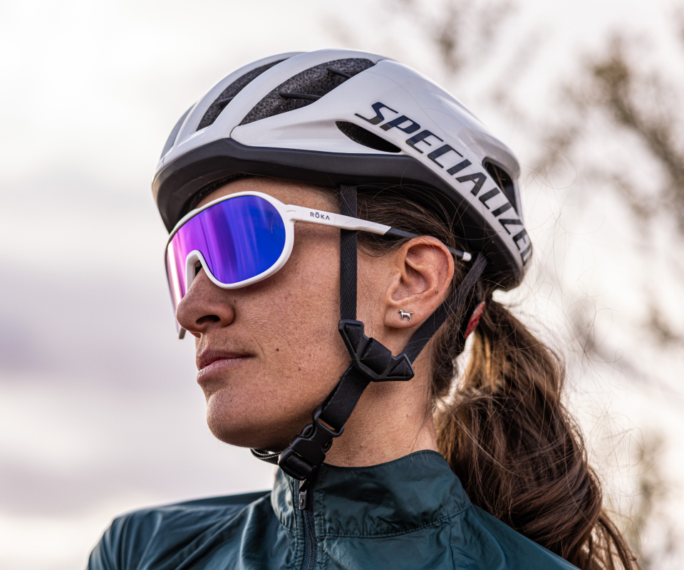 Woman in cycling helmet and San Remo Sunglasses