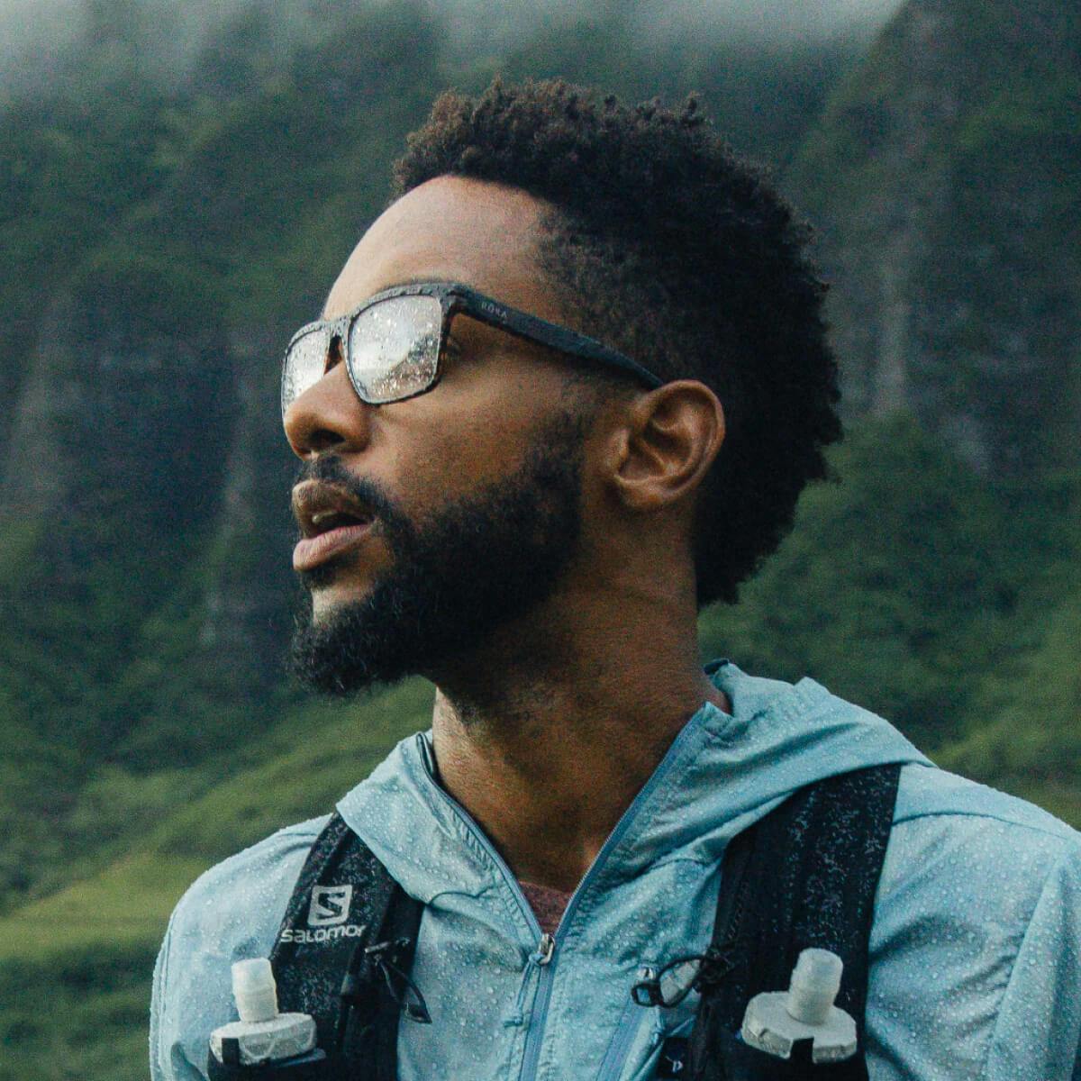 Man wearing Braker Eyeglasses in the forest