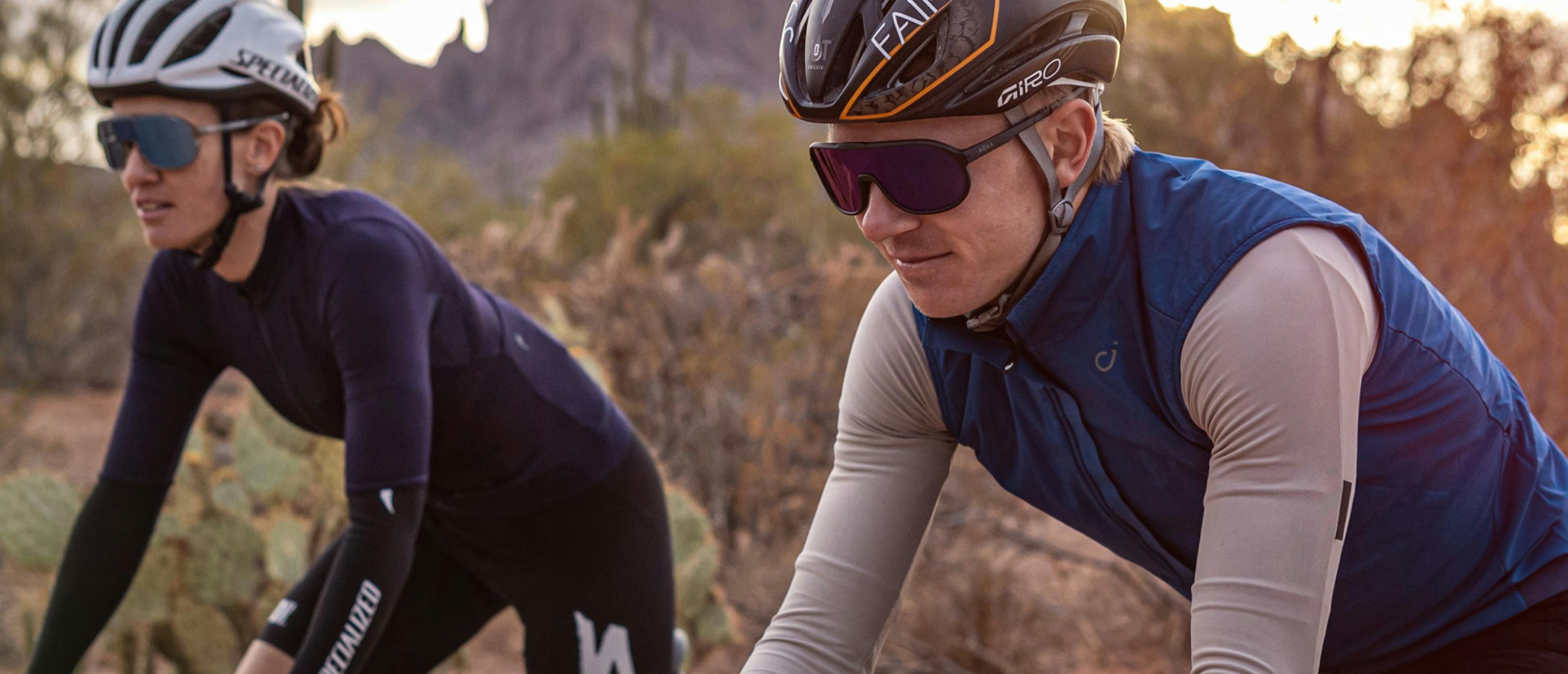 Two cyclists riding in the desert
