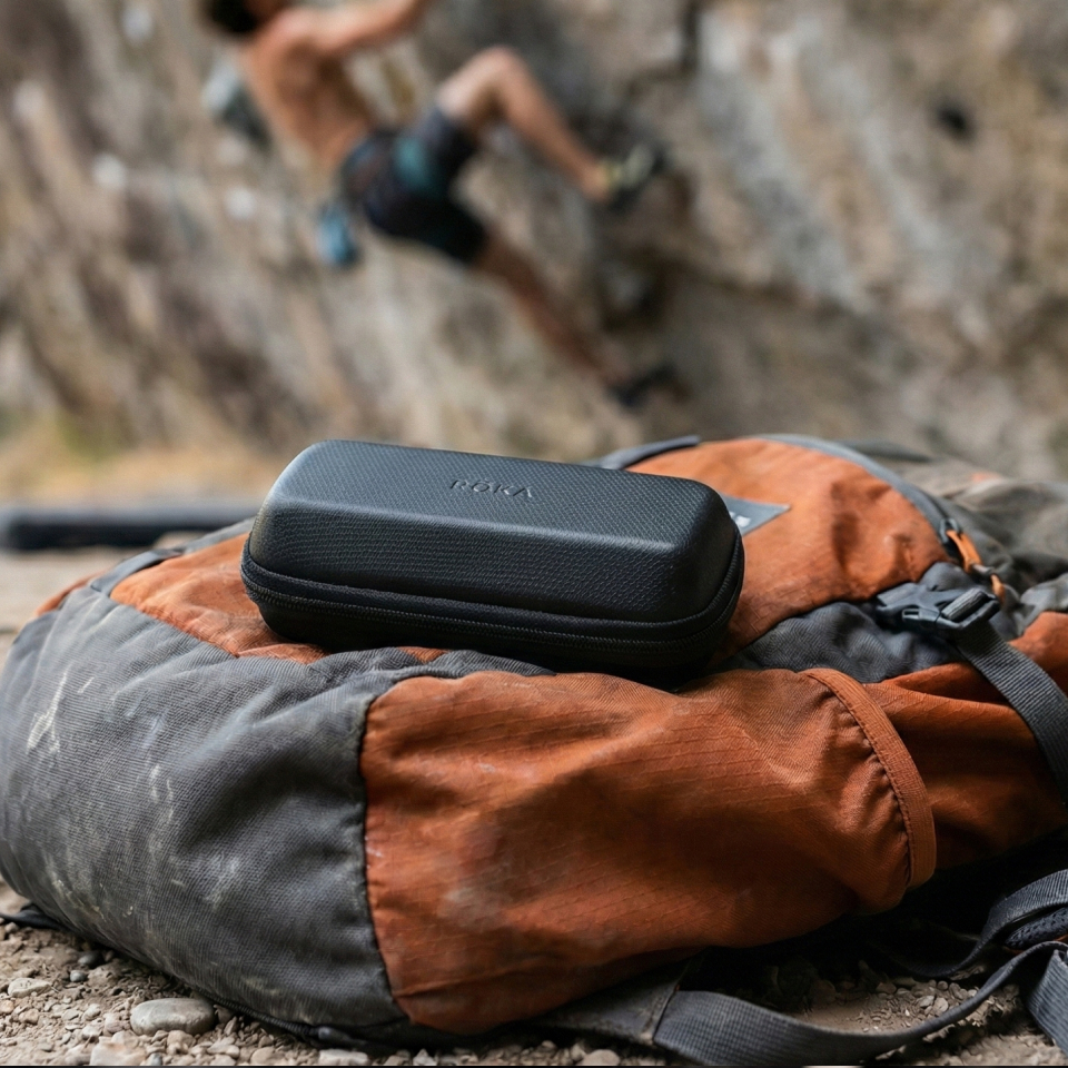 Travel case on top of backpack