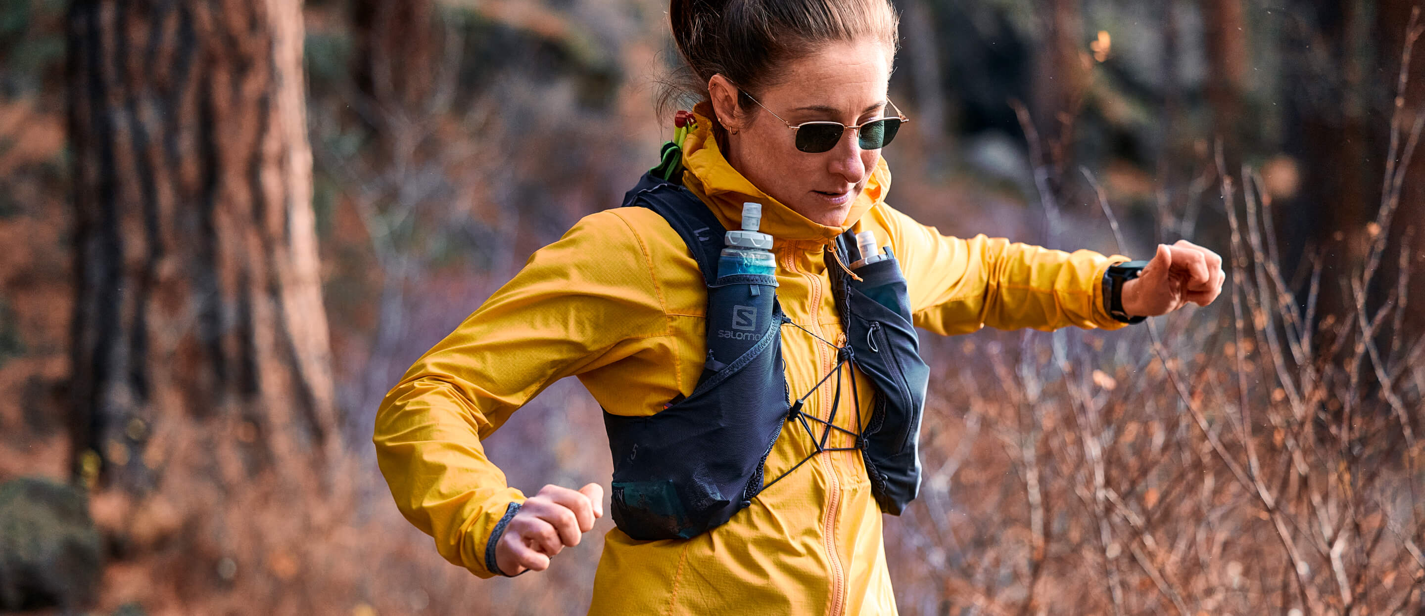 Man running in woods wearing Vapor Nano sunglasses