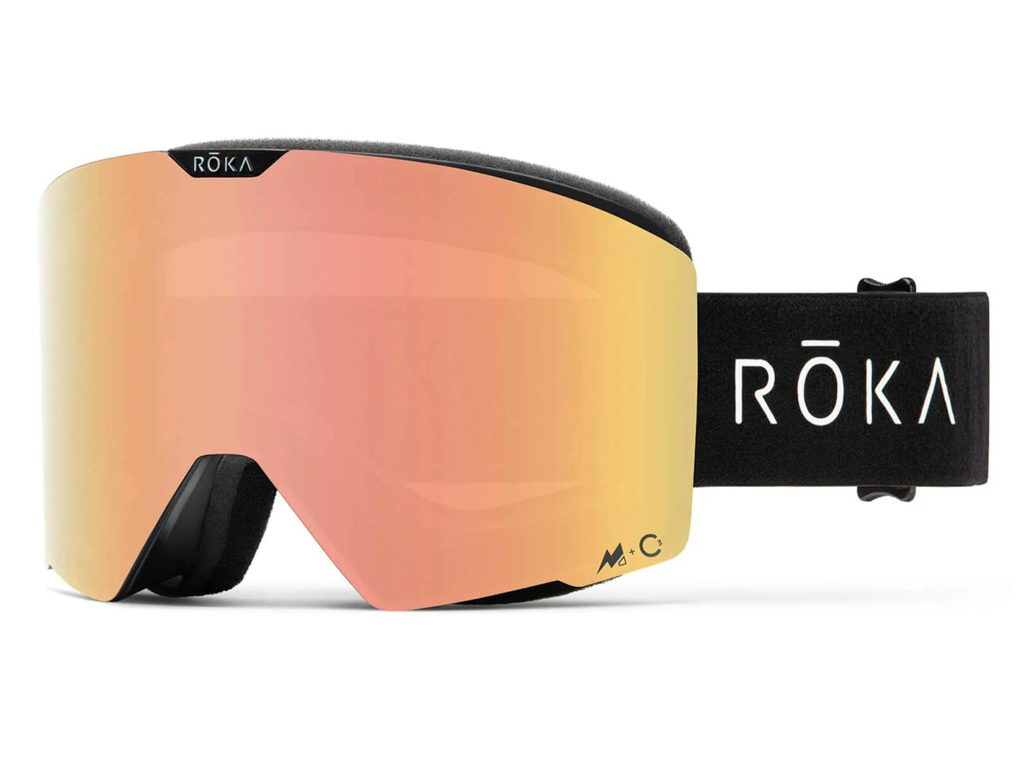 Snow goggles with rose gold mirrored lens