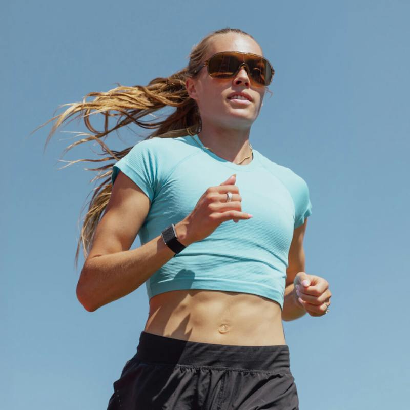 Colleen Quigley running in ROKA sunglasses