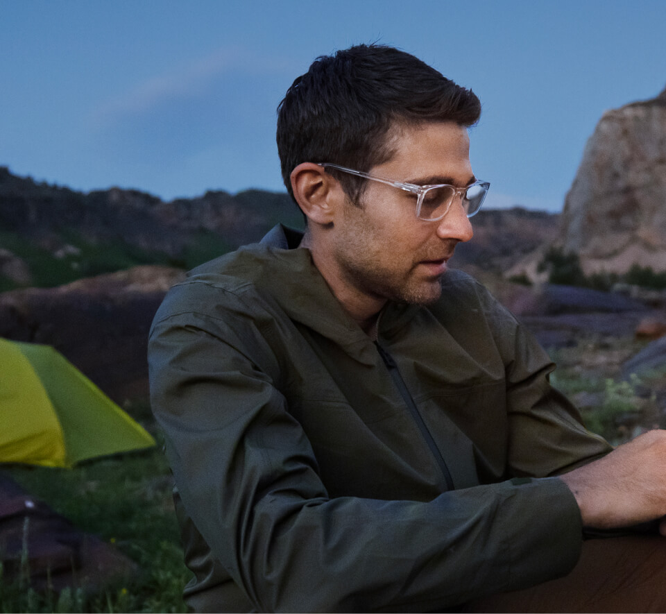 Man outdoors in ROKa eyeglasses