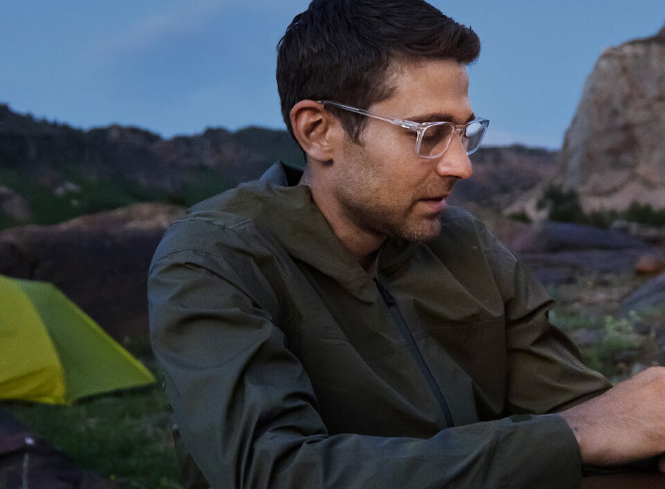 Man outdoors in ROKa eyeglasses