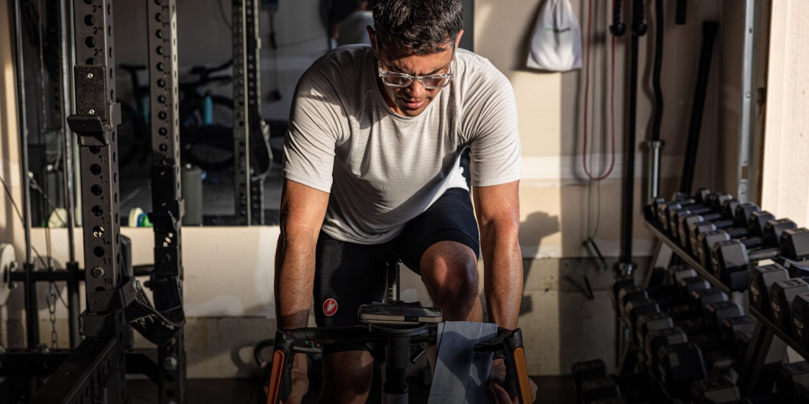Man on stationary bike