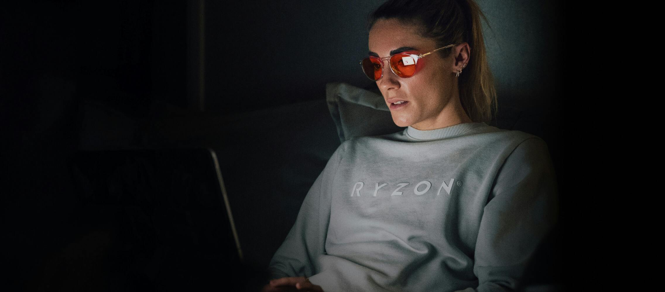Woman wearing Wind Down glasses