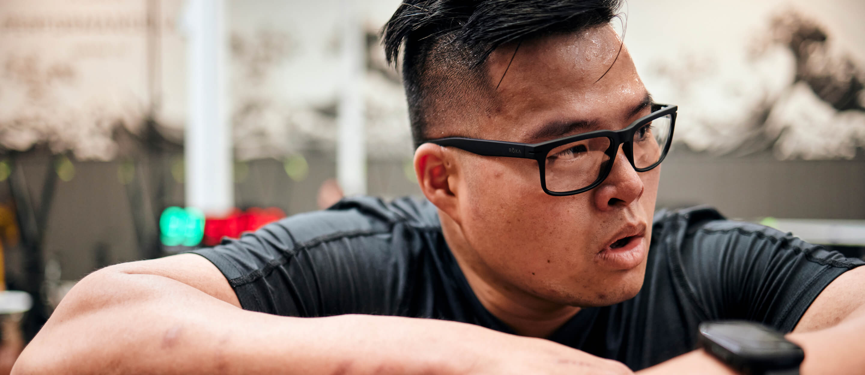 Man wearing Braker black colored frames