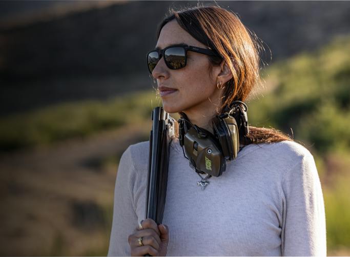 Woman wearing protective ROKA sunglasses