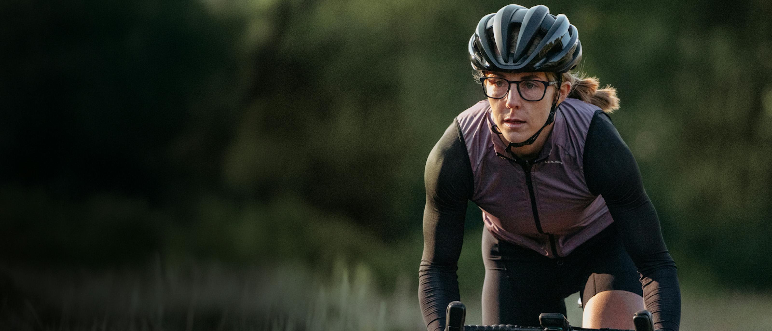Woman cycling in ROKA eyeglasses